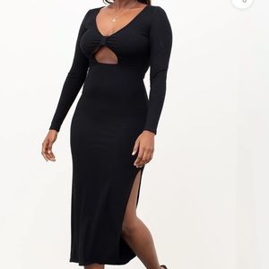 Cut out Slit MIDI Dress Black